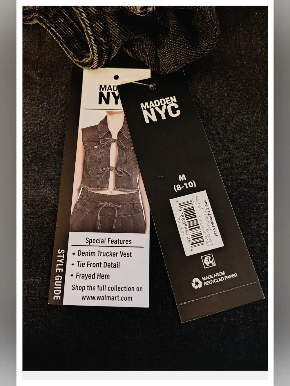 Madden NYC 'Trucker Vest' Distressed Black Denim - Junior Medium (8-10) *NWT*